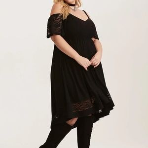 Torrid black lace cold shoulder hi-low dress